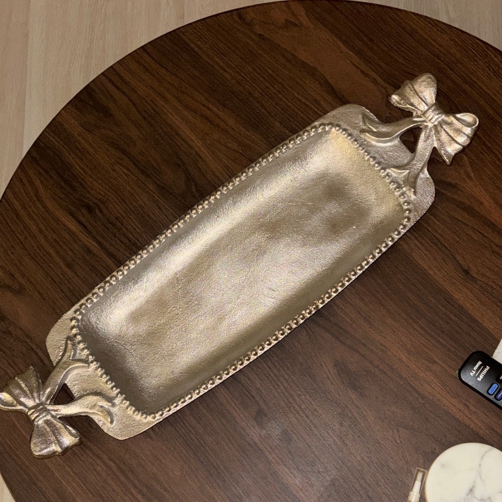 Silver Decorative Tray with Bow Accents